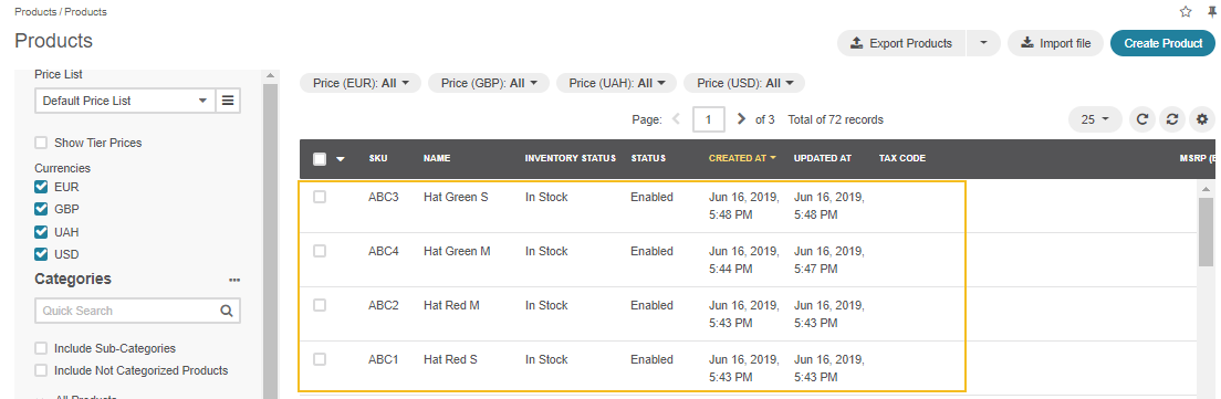 Display all created simple products in the products' grid