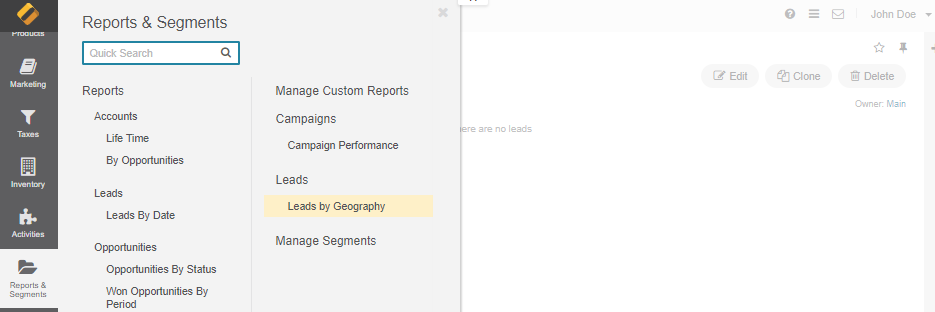 Navigating to the custom report from the main menu