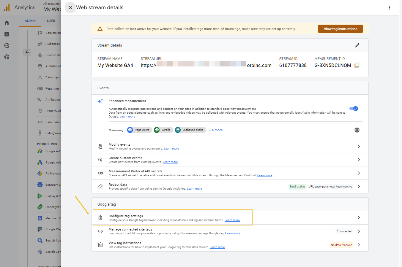 Illustrating the data stream details page