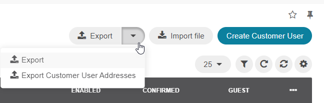 Export dropdown options