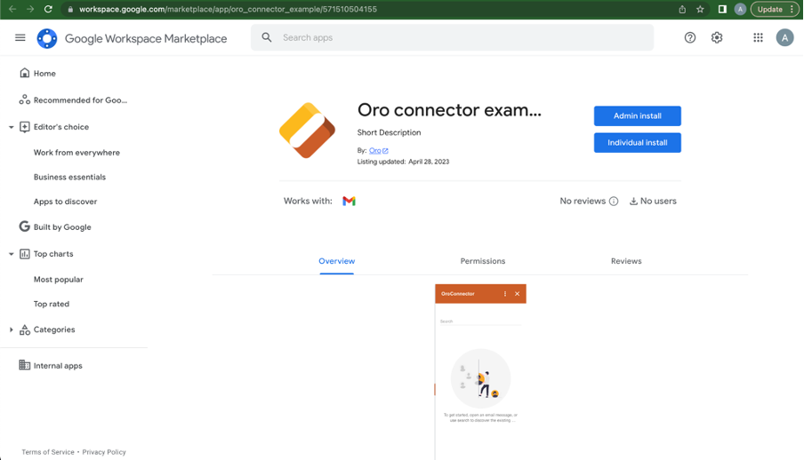 Installing the app from the Google Workspace Marketplace