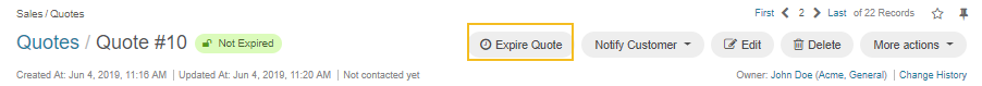 Click the Expire Quote button