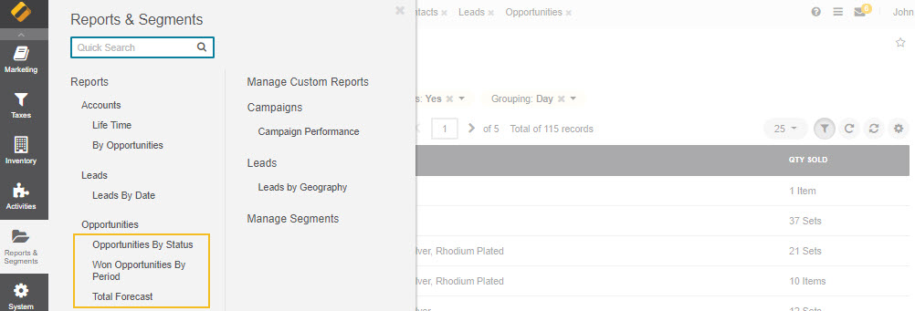 Reports with opportunities