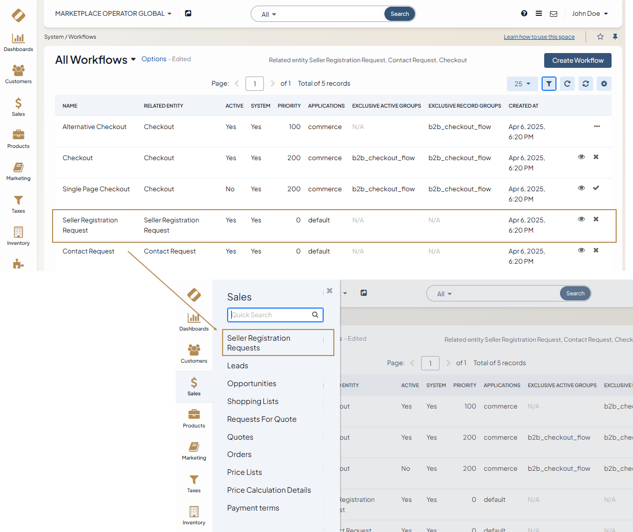 Seller registration workflow