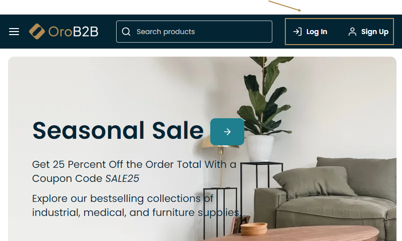 The storefront login page displayed for guest users