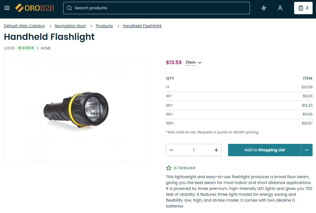 An example of a simple product displayed in the storefront