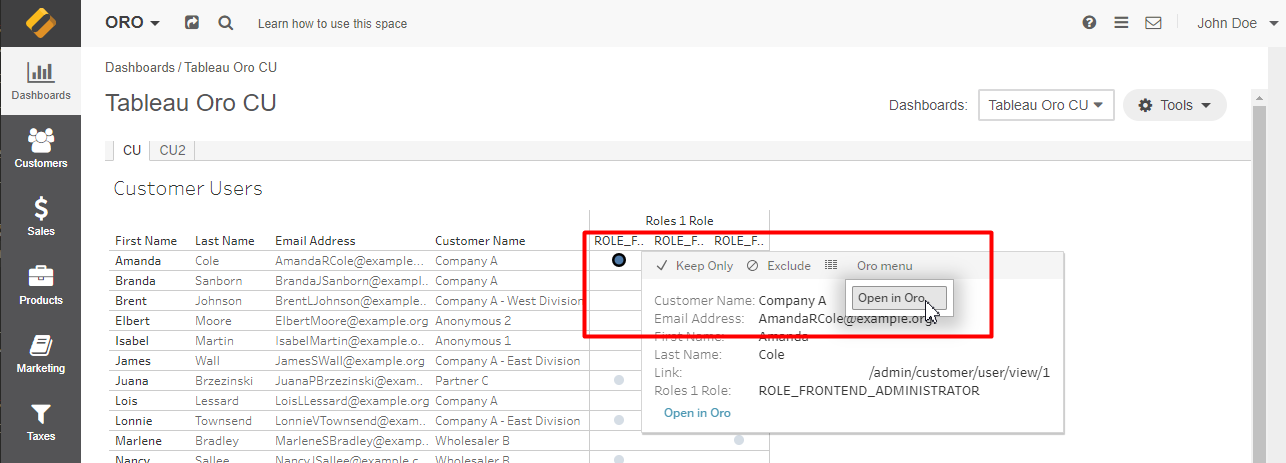Illustrating context menu in Tableau dashboard view