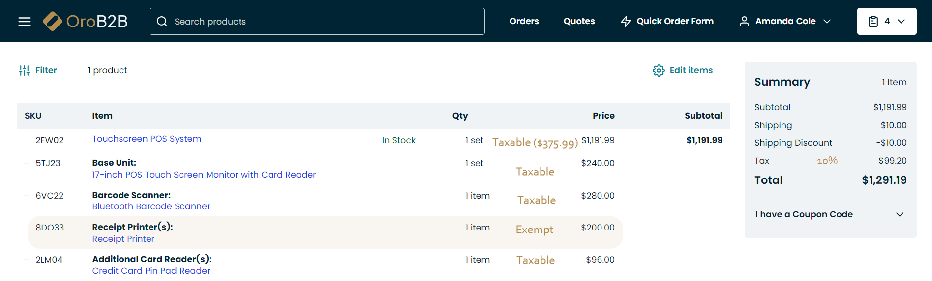 Tax applied only to taxable item