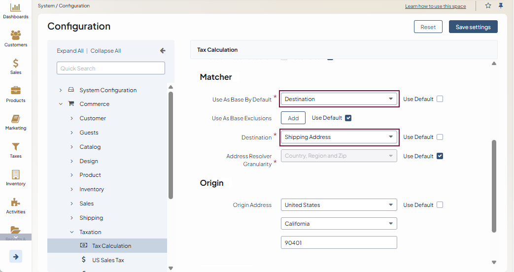 Tax jurisdiction configuration for the New York state